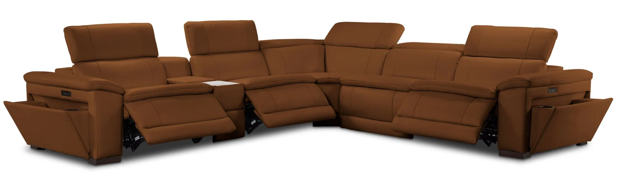 Ajax Leather 6-Piece Power Reclining Sectional - Camel - Image 4