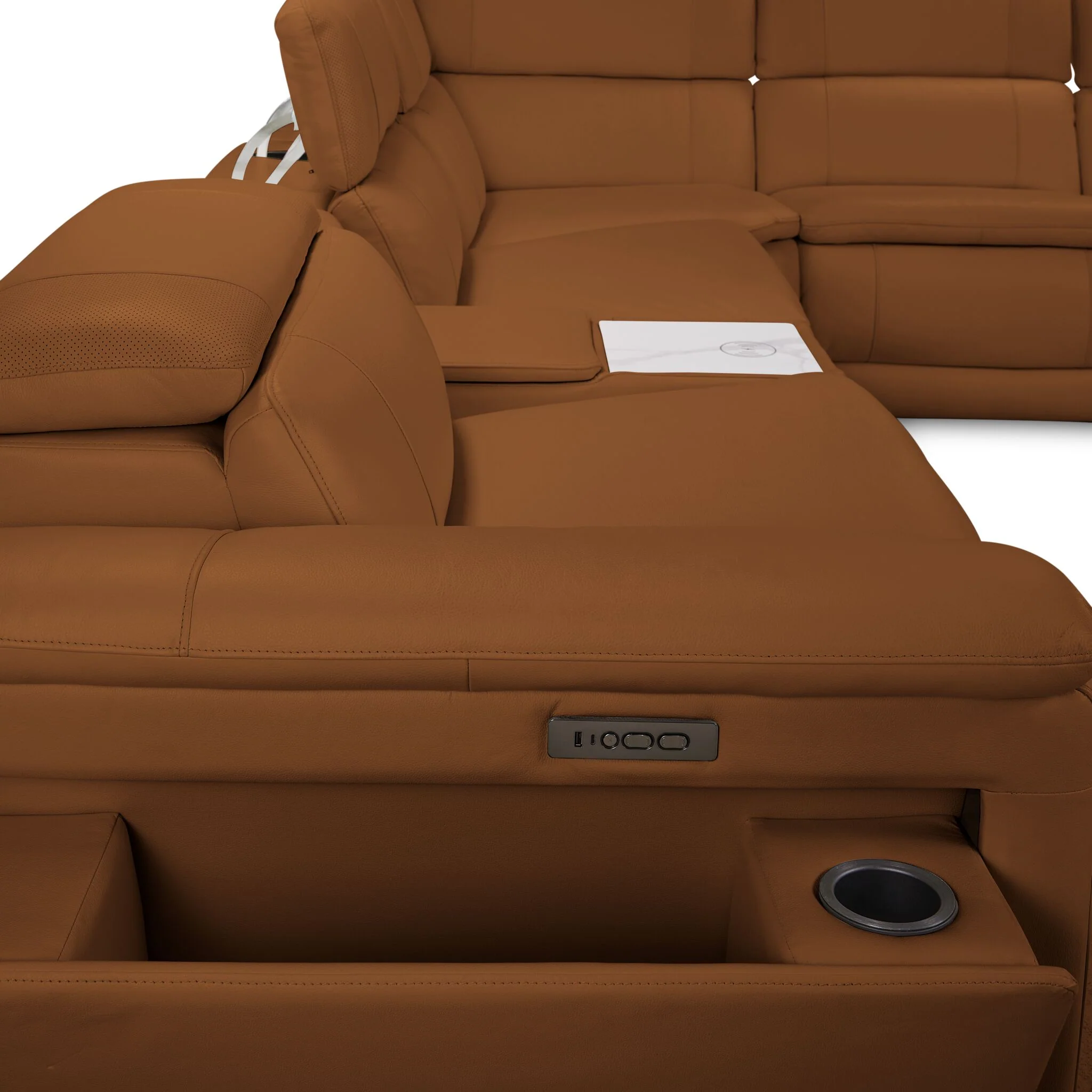 Ajax Leather 6-Piece Power Reclining Sectional - Camel - Image 7