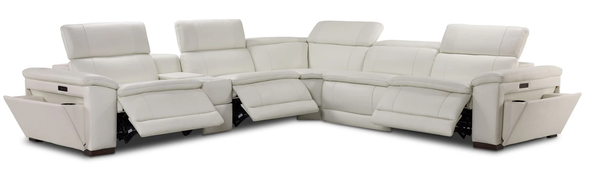 Ajax Leather 6-Piece Power Reclining Sectional - White - Image 4