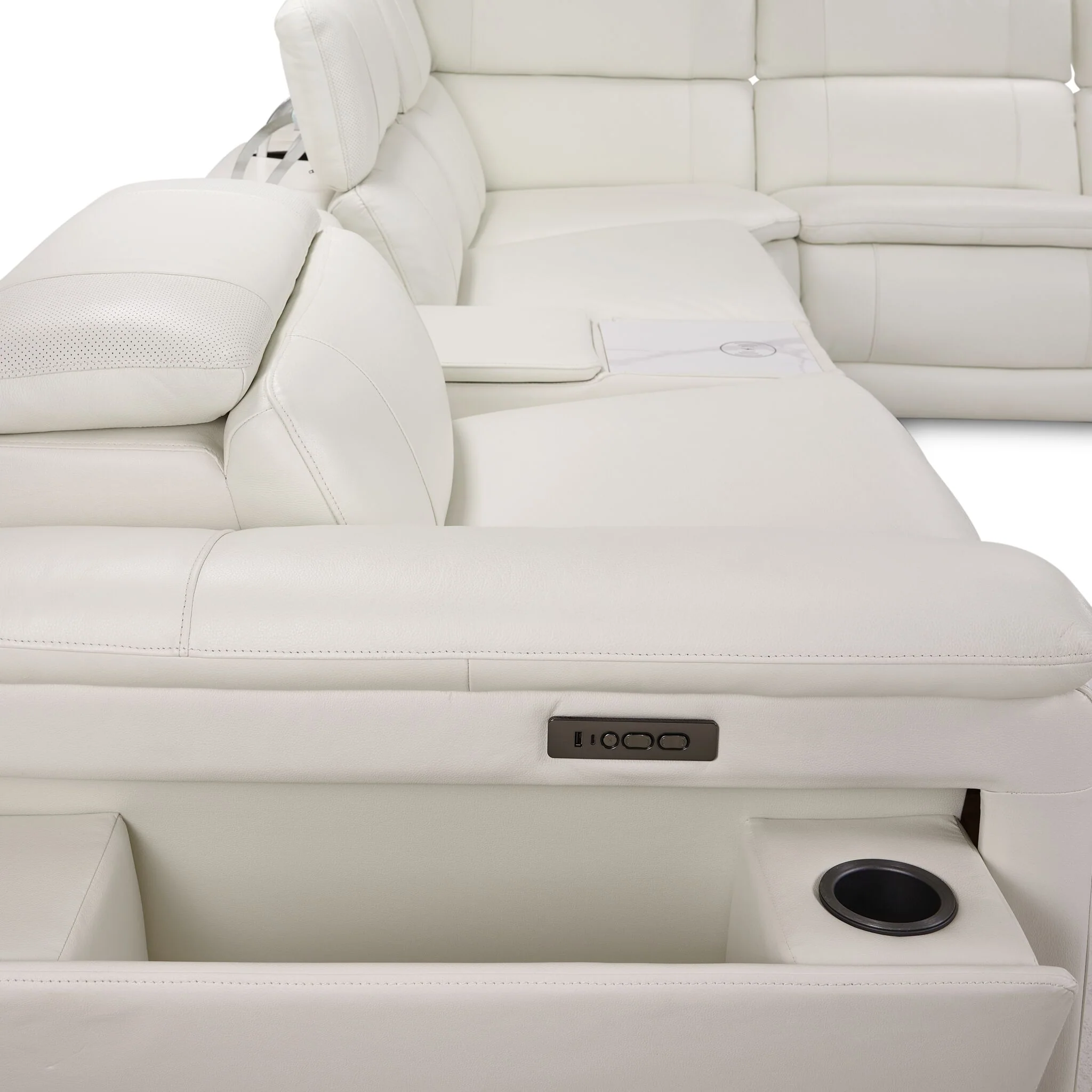Ajax Leather 6-Piece Power Reclining Sectional - White - Image 6