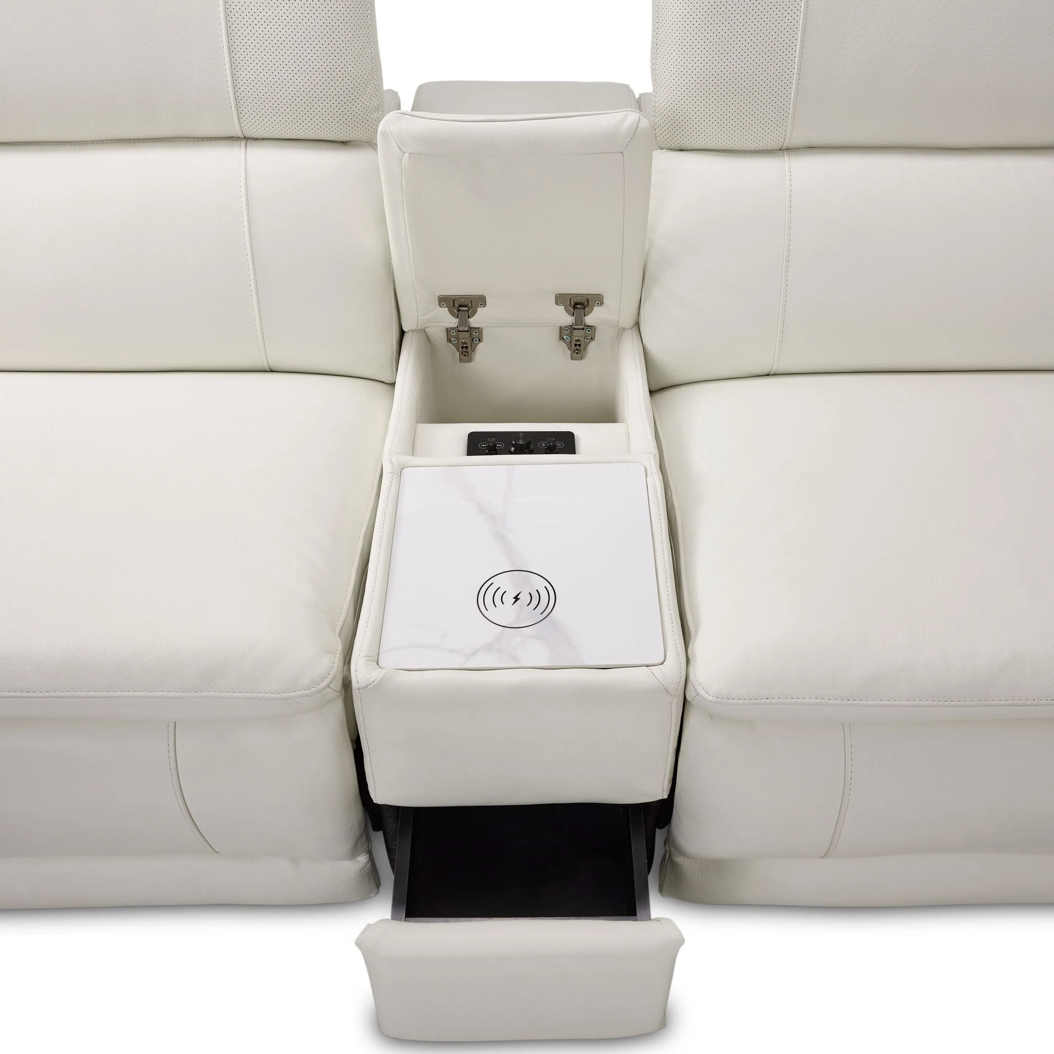 Ajax Leather 6-Piece Power Reclining Sectional - White - Image 7