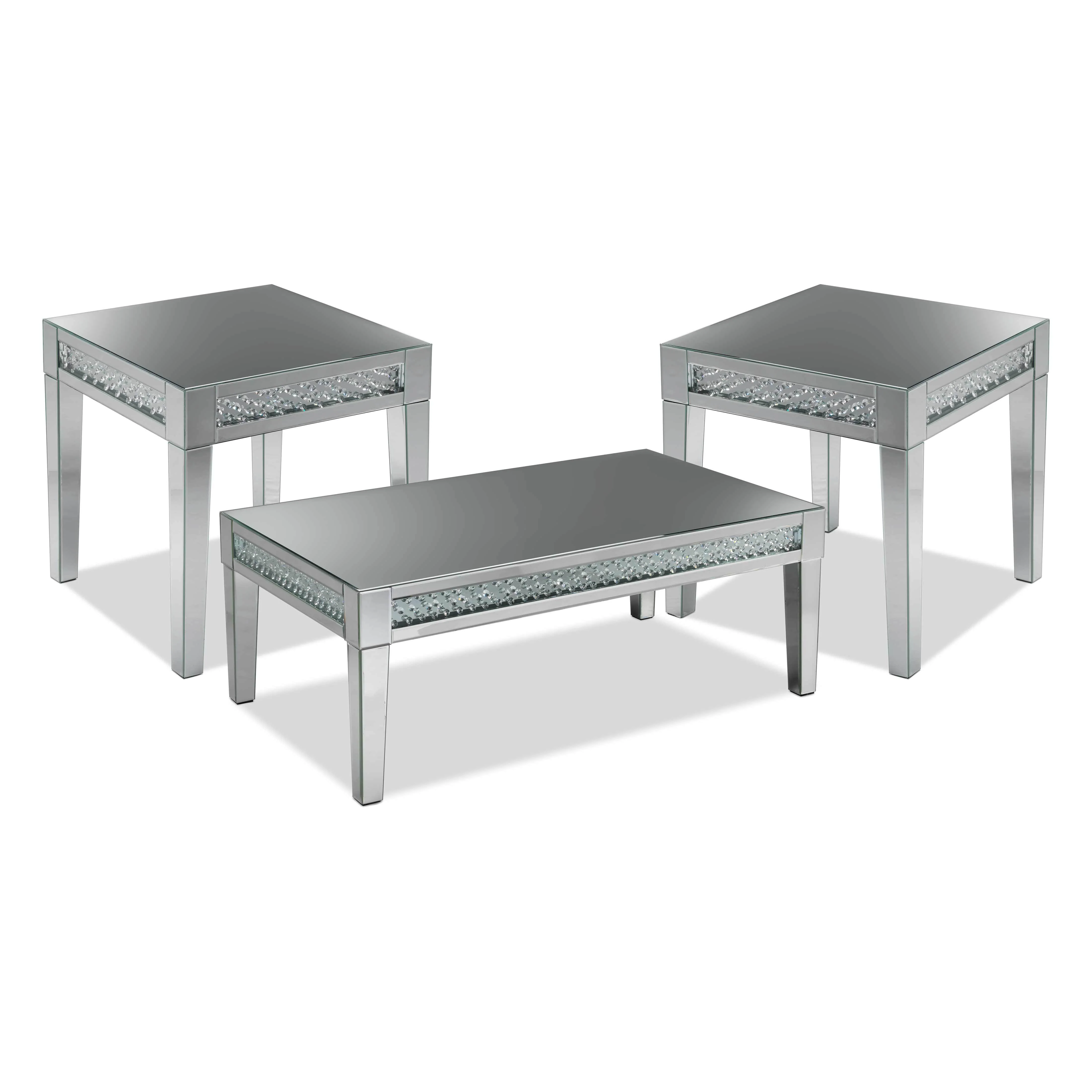 Aria Coffee Table and Two End Tables - Mirrored Glass