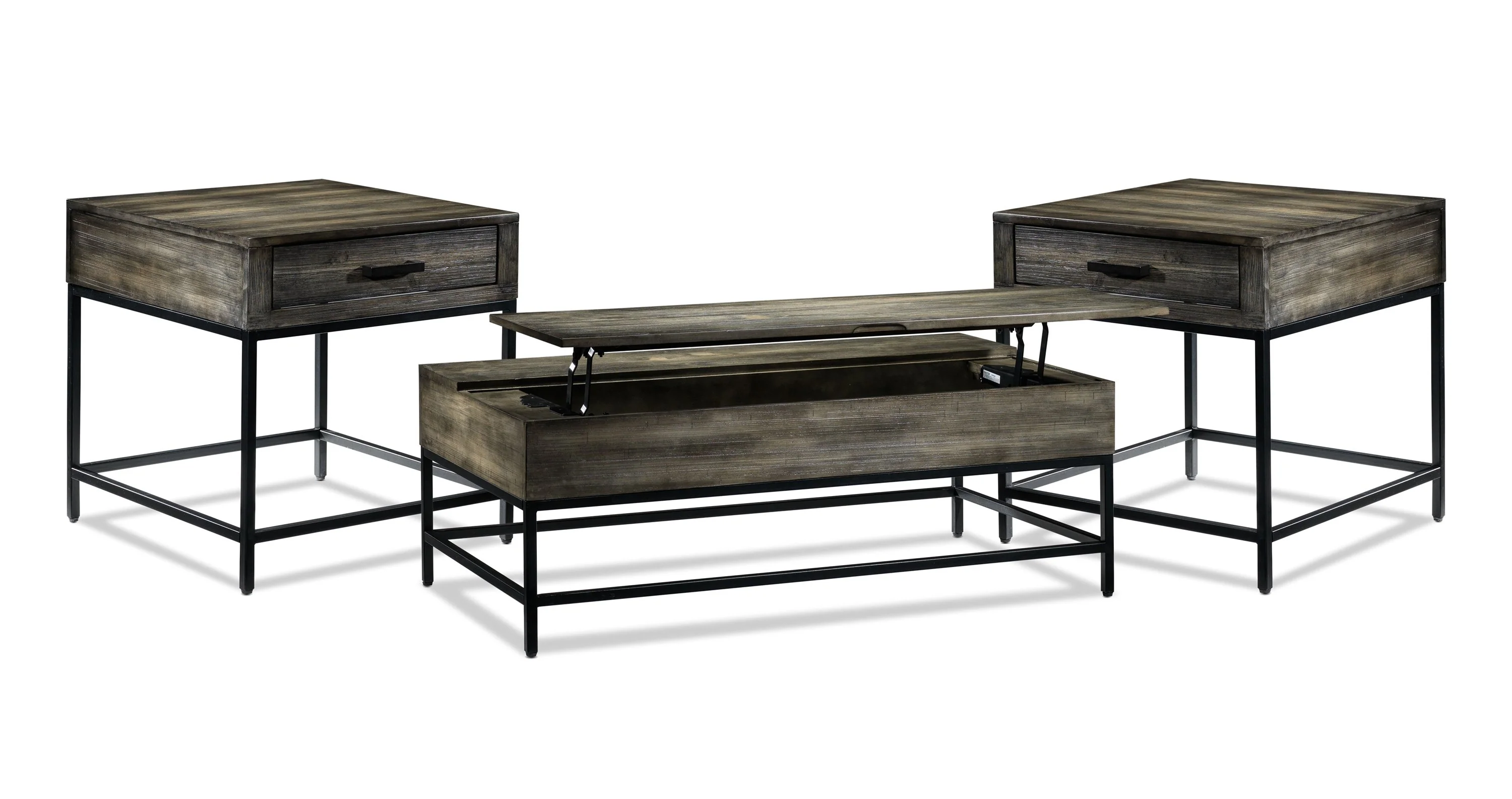 Asher Lift-Top Coffee Table and Two End Table Set - Grey