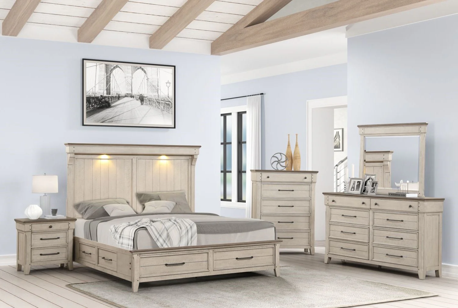 Bungalow 3-Piece King Storage Bed - Brown, Light Grey - Image 2
