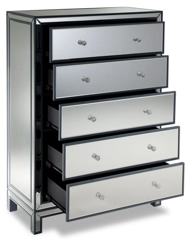 Crystal 5 Drawer Chest - Mirrored Glass - Image 2