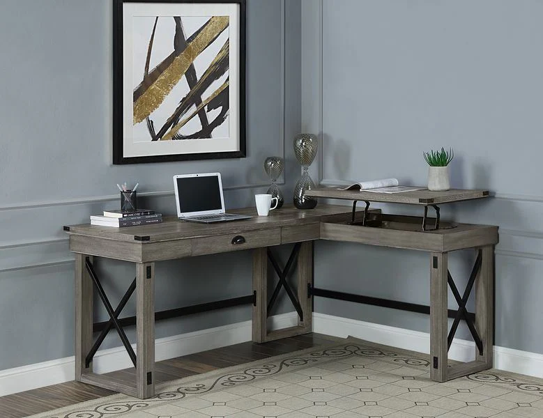 Eichstatt L-Shaped Desk with Lift Top - Grey Oak - Image 2