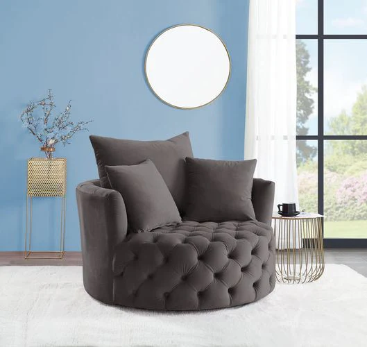 Eyrar Velvet Swivel Accent Chair - Grey - Image 2