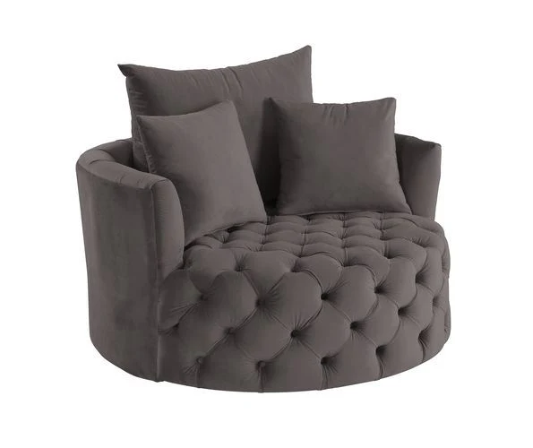 Eyrar Velvet Swivel Accent Chair - Grey - Image 3