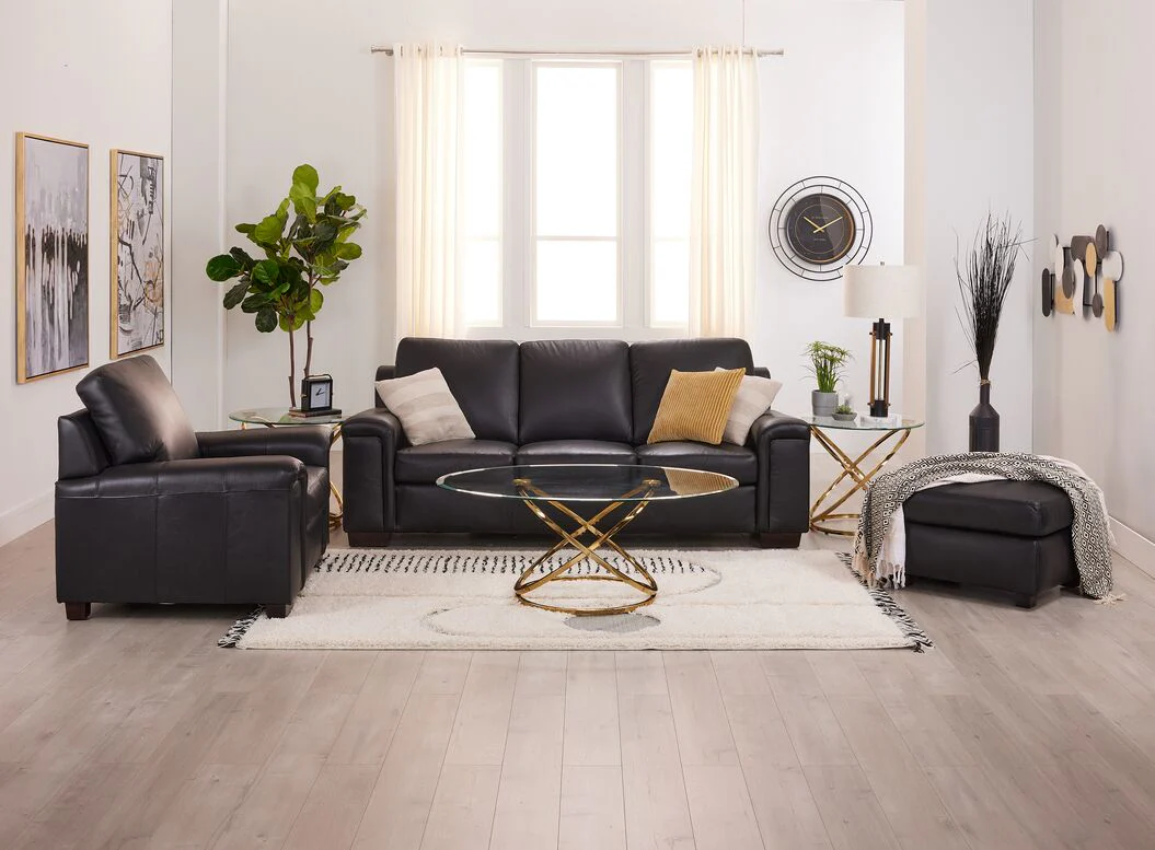 Icon Leather Sofa, Loveseat and Chair Set- Black - Image 9