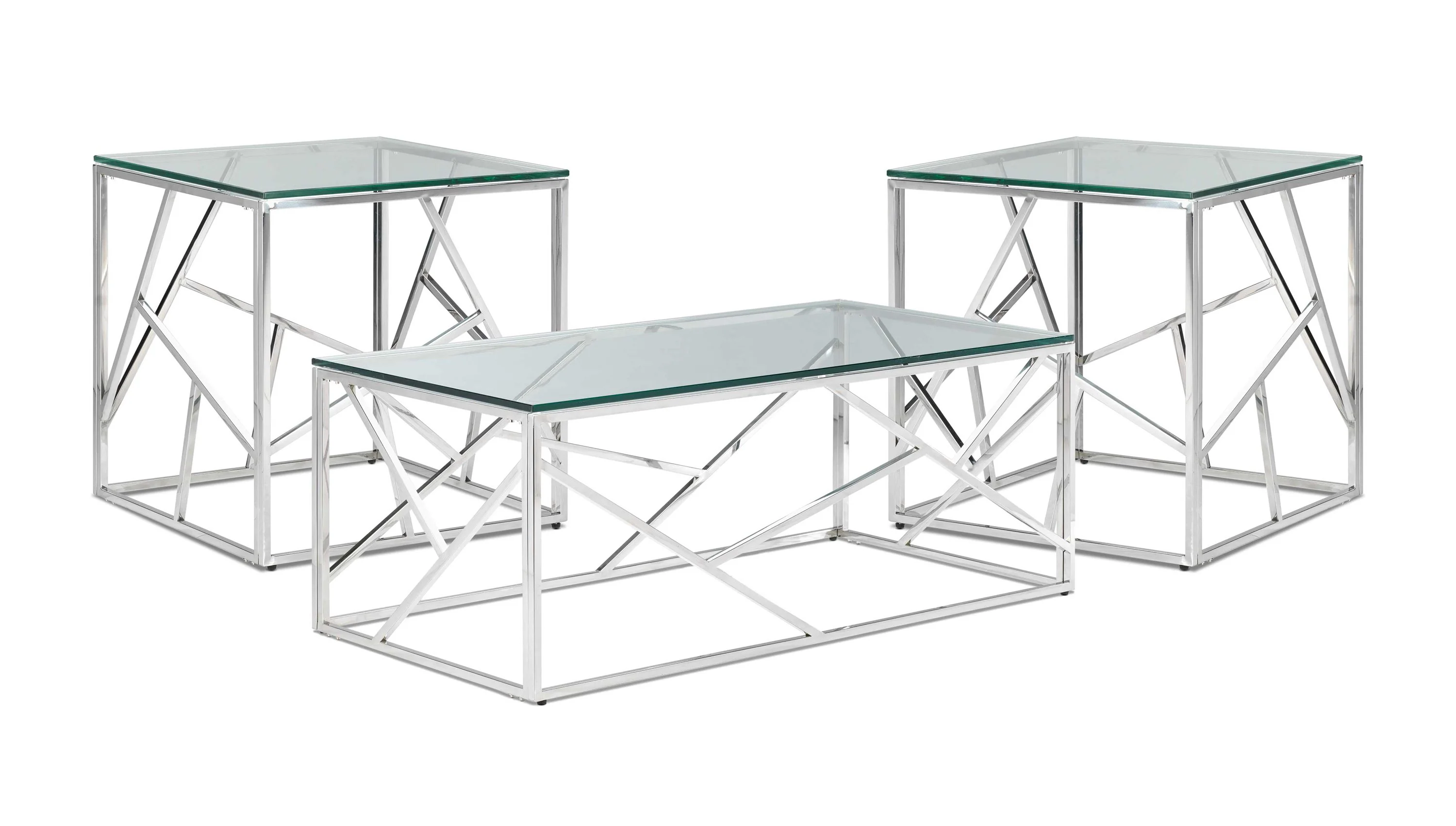 Lexie Coffee Table and Two End Tables Set - Stainless Steel