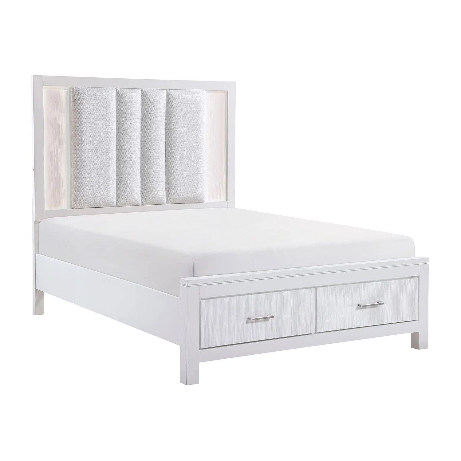 Paris 5-Piece Queen Storage Bedroom Package - White, Silver - Image 2