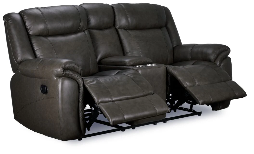Plaza Leather Reclining Loveseat with Console - Grey - Image 2