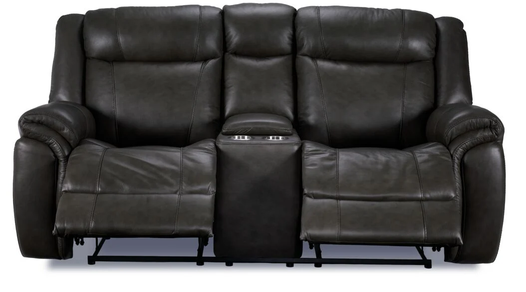 Plaza Leather Reclining Loveseat with Console - Grey - Image 3