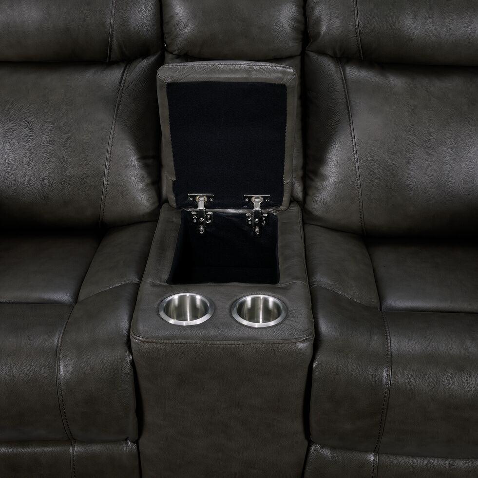 Plaza Leather Reclining Loveseat with Console - Grey - Image 5