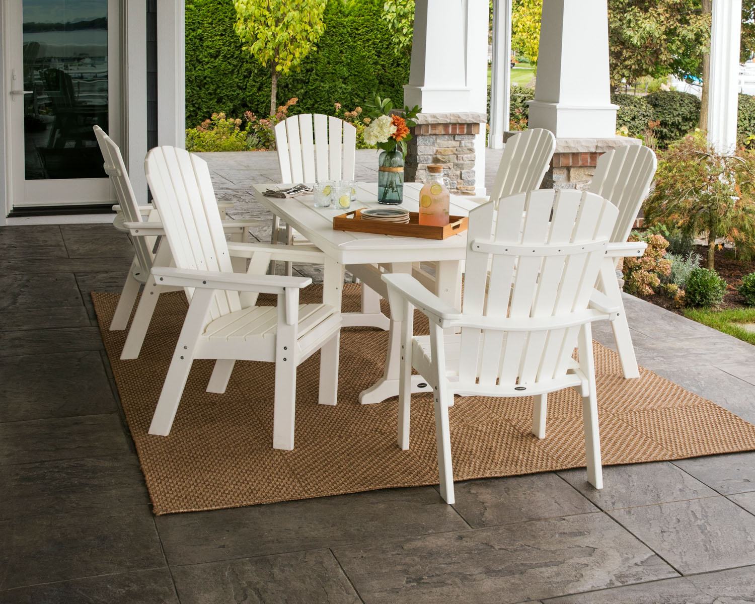 POLYWOOD® Nautical Adirondack 7-Piece Trestle Dining Set - White - Image 2