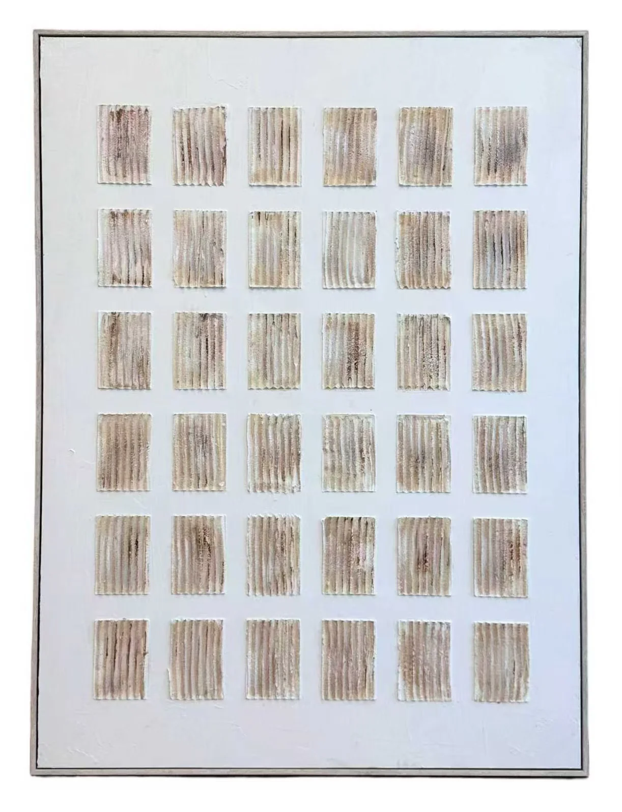 Rustic Charm Textured Geometric Raised Vertical Squares Design Art - Brown, Beige