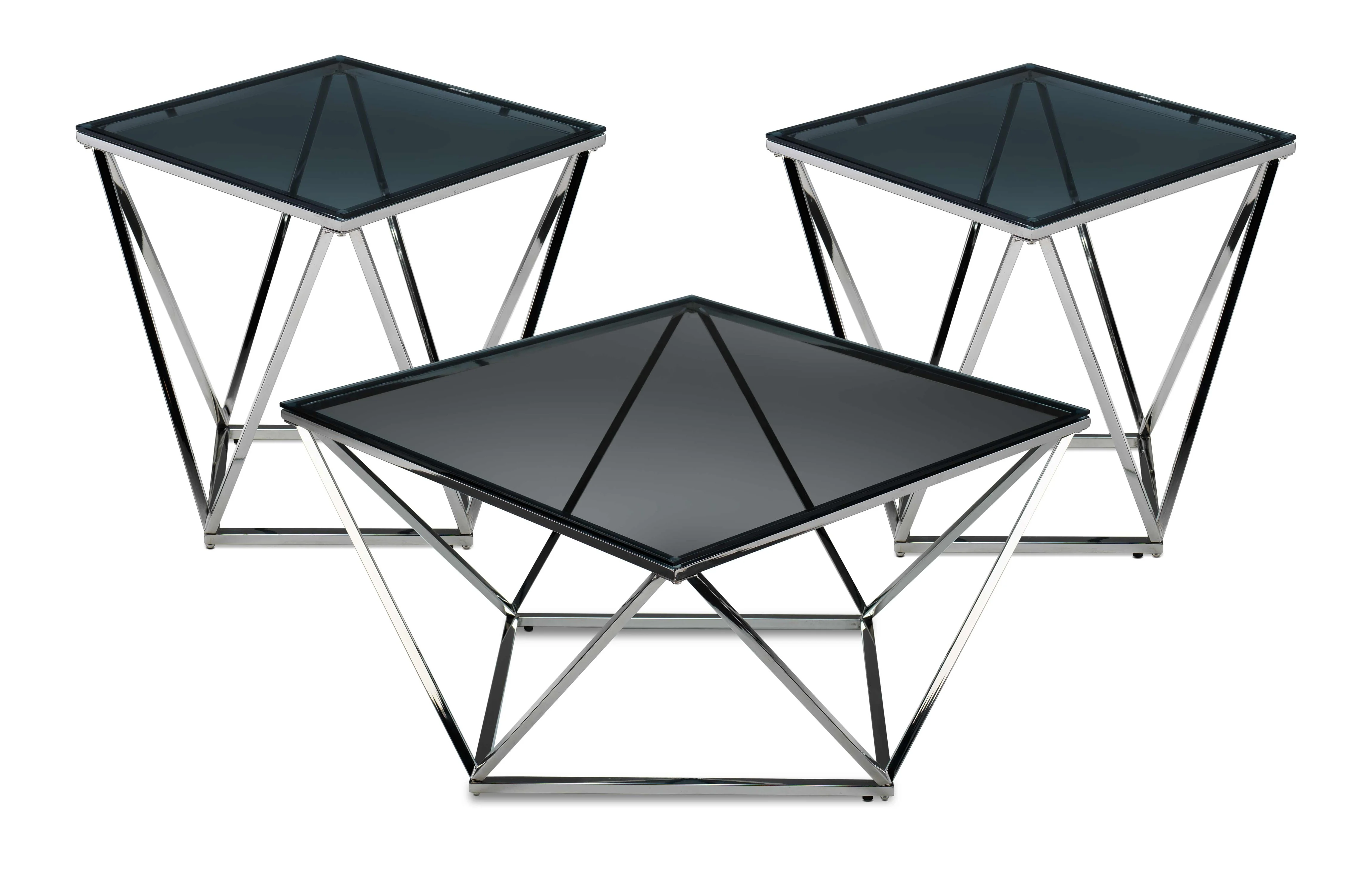Skylar Coffee Table and Two End Tables - Silver and Black