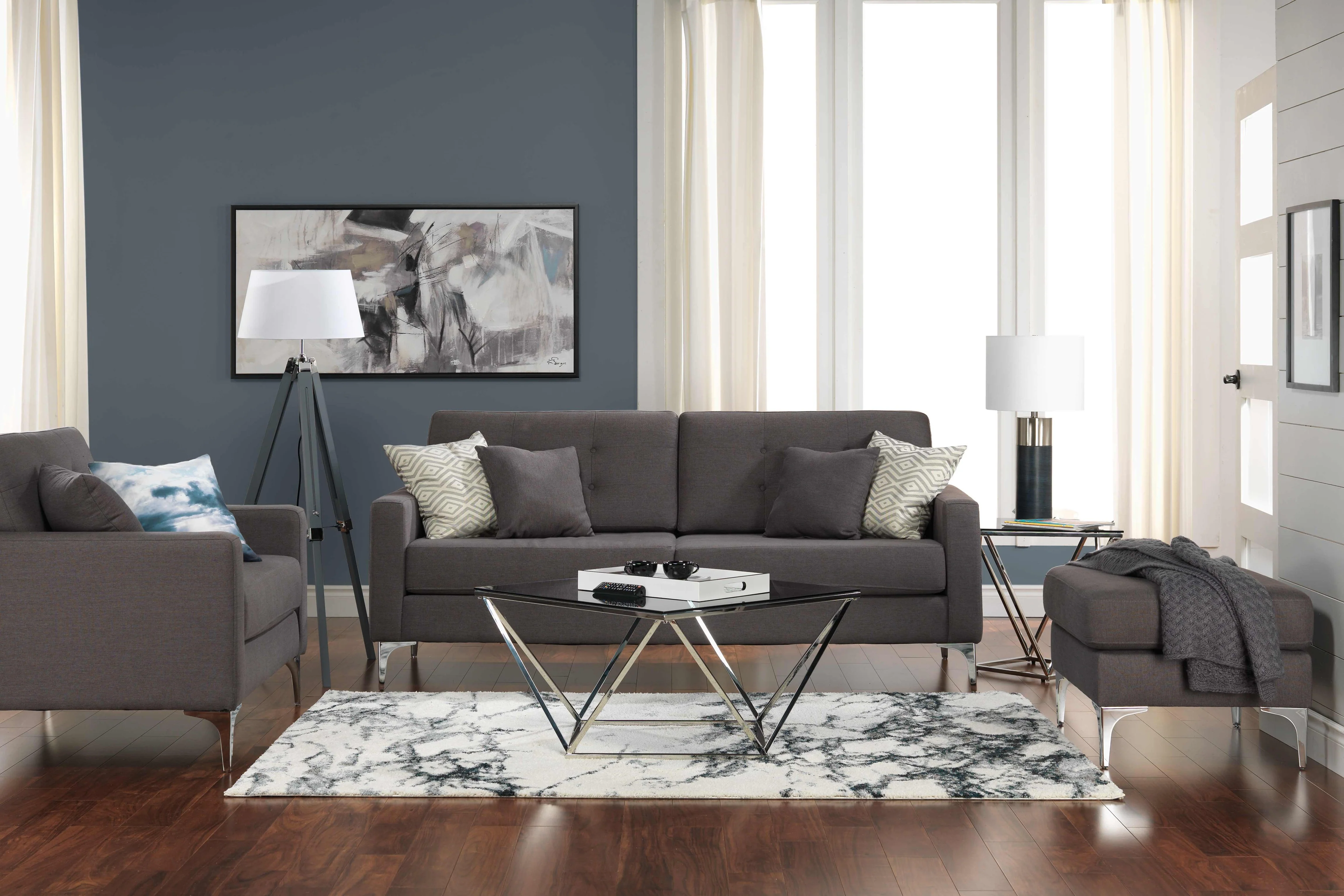 Skylar Coffee Table and Two End Tables - Silver and Black - Image 2