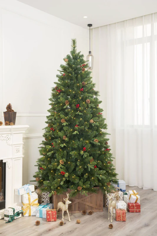 Visby 7 Ft Slim Scotch Pine Christmas Tree Pre-lit with Dual-color LED Lights. - Warm White/Multi-Colour - Image 2