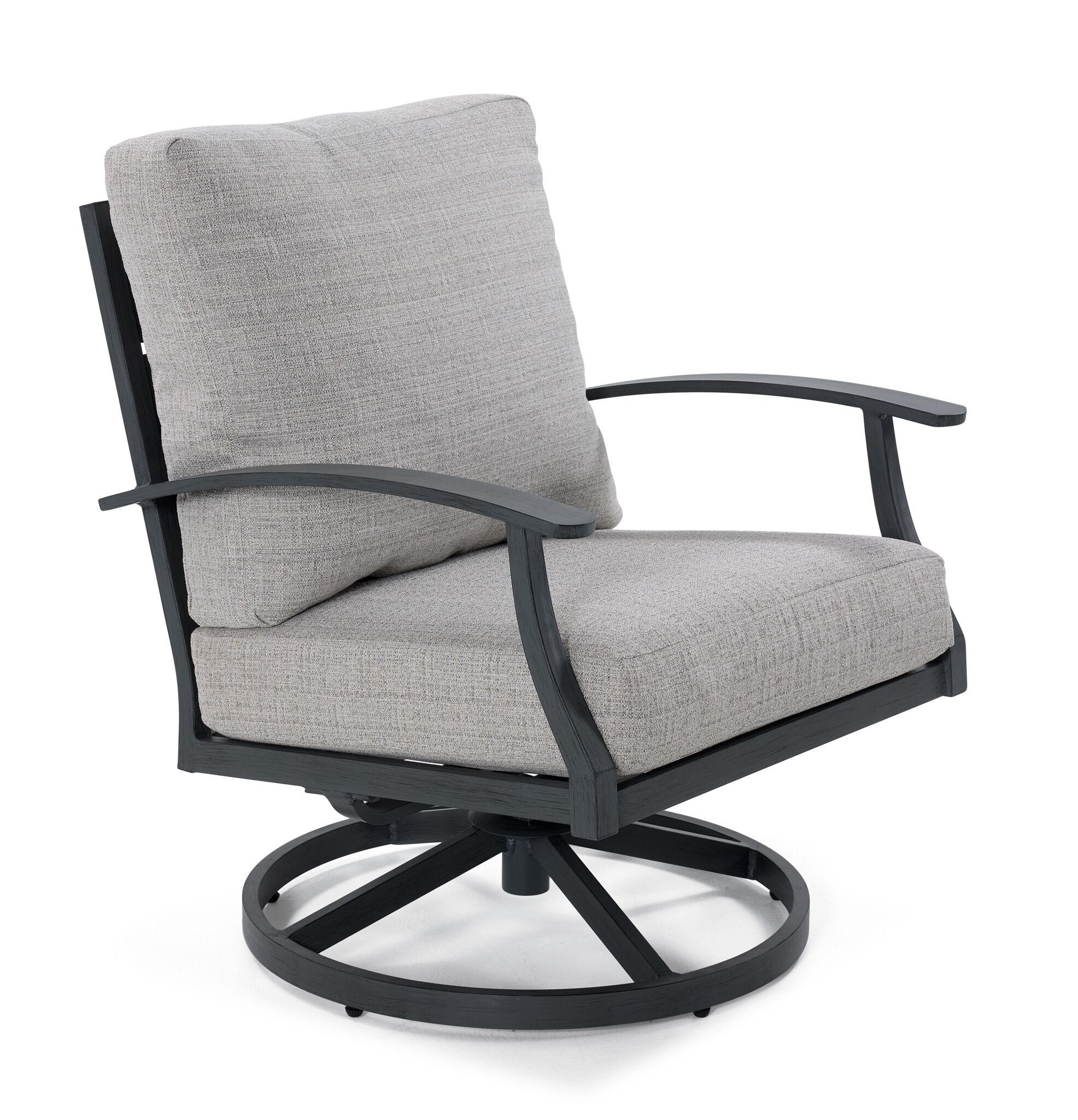 West Lake 5-Piece Outdoor Swivel Chair Chat Set with Fire Pit - Grey - Image 4
